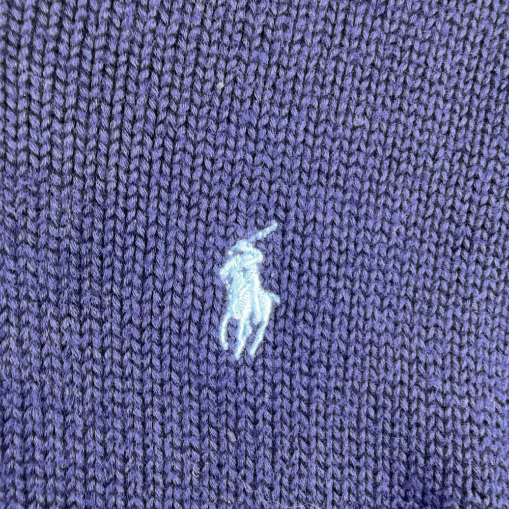 Ralph Lauren Sweater Mens Medium Blue V Neck Cotton Knit Pullover Polo Golf